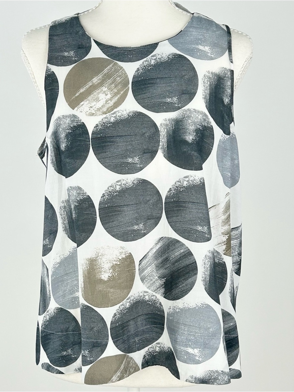 LUUKAA Water Abstract Dot Sleeveless Tunic Top Gray Linen Blend US 10